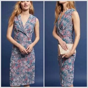 Anthropologie MAEVE jacquard soft stretchy floral dress size 8